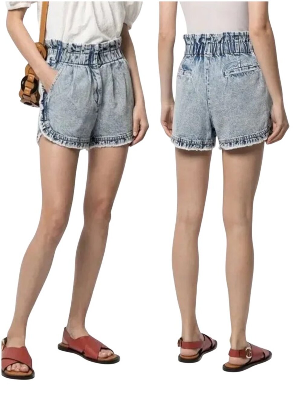 Sea New York Dax Acid Wash Denim Shorts size 2 XS blue jean ruffle 26